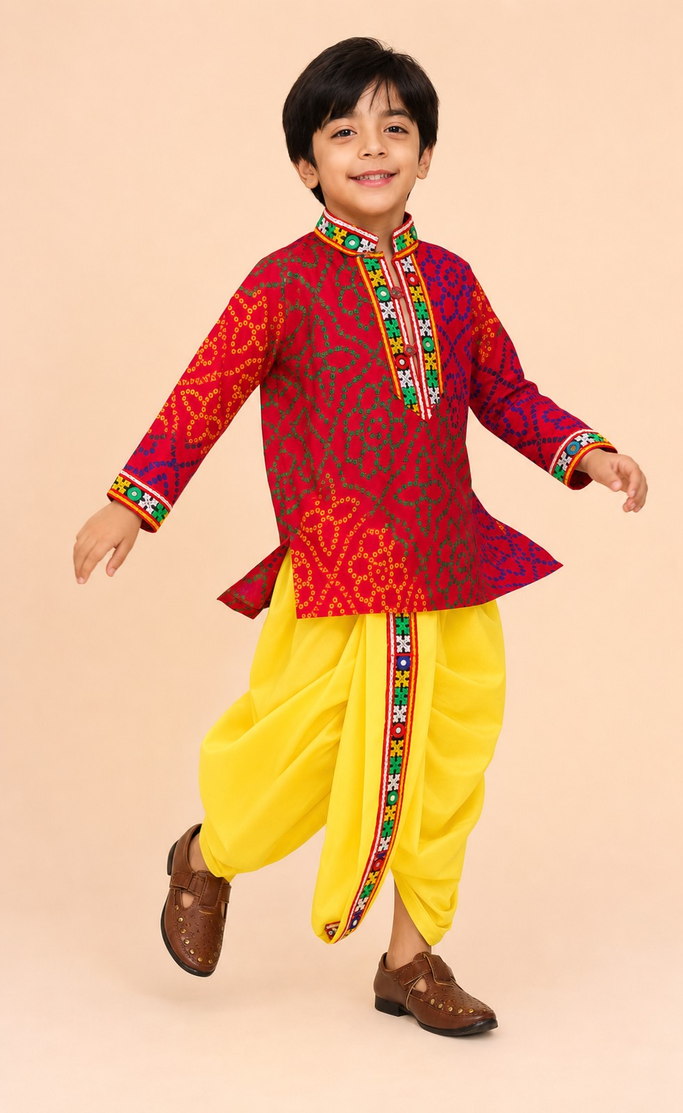 Boys Colourama Navratri Kurta Dhoti Set Multi - lifestyle playing