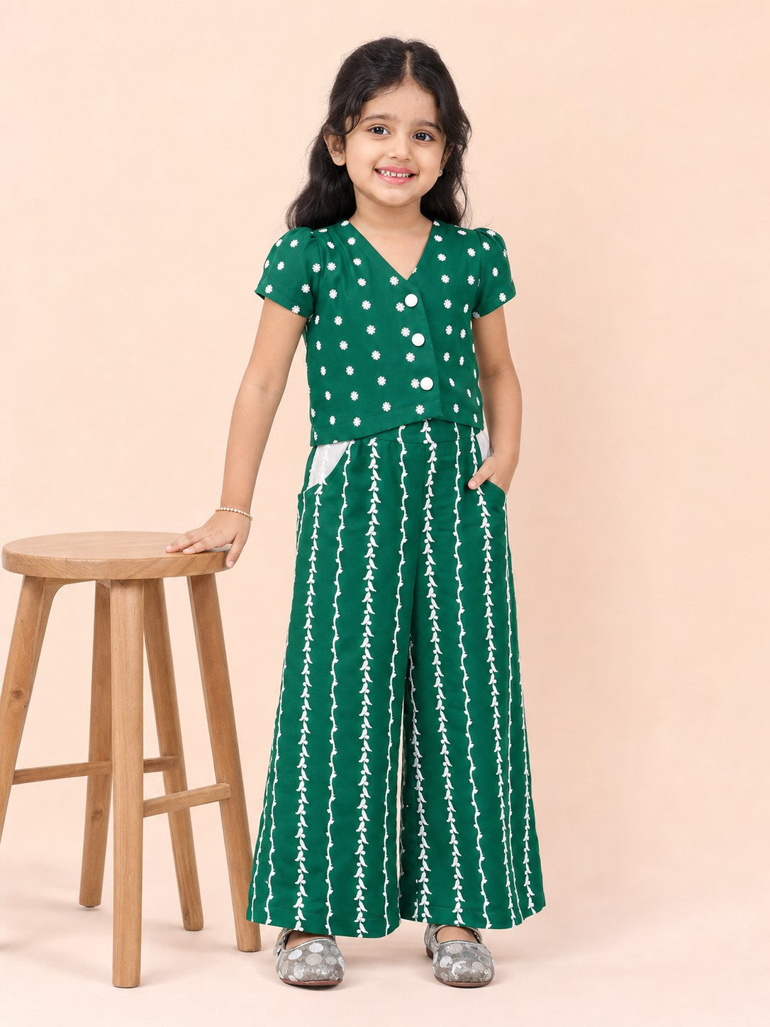 Girls Embroidered Co-Ord Set Green - lifestyle festive