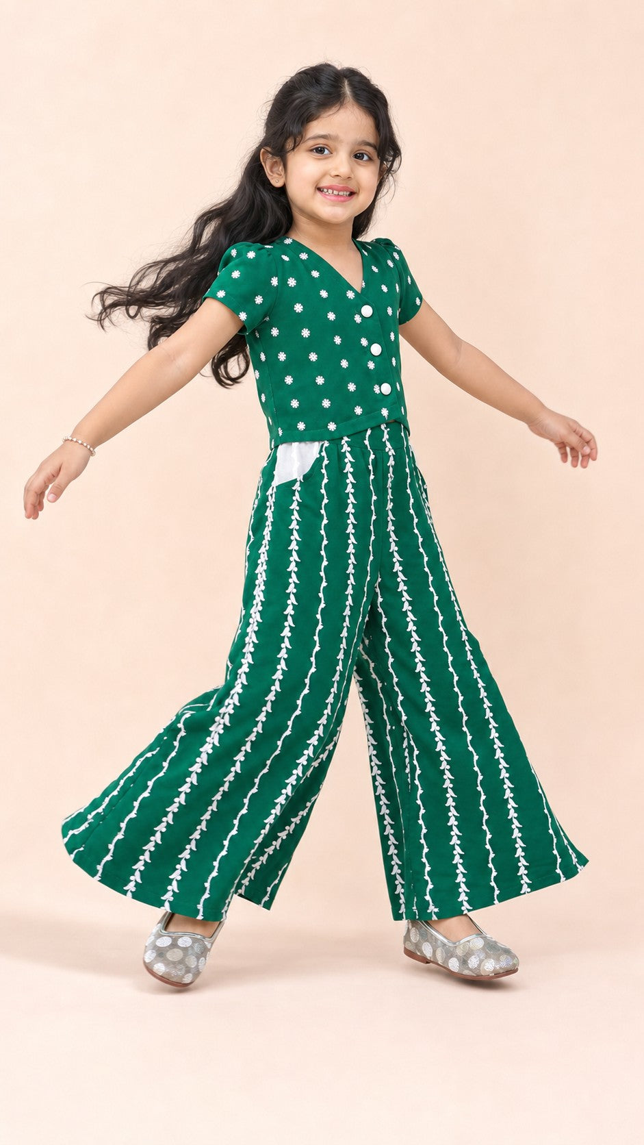 Girls Embroidered Co-Ord Set Green - lifestyle playing