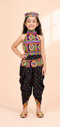 Girls Dandia Nights Dhoti Set With Cap Black - hero