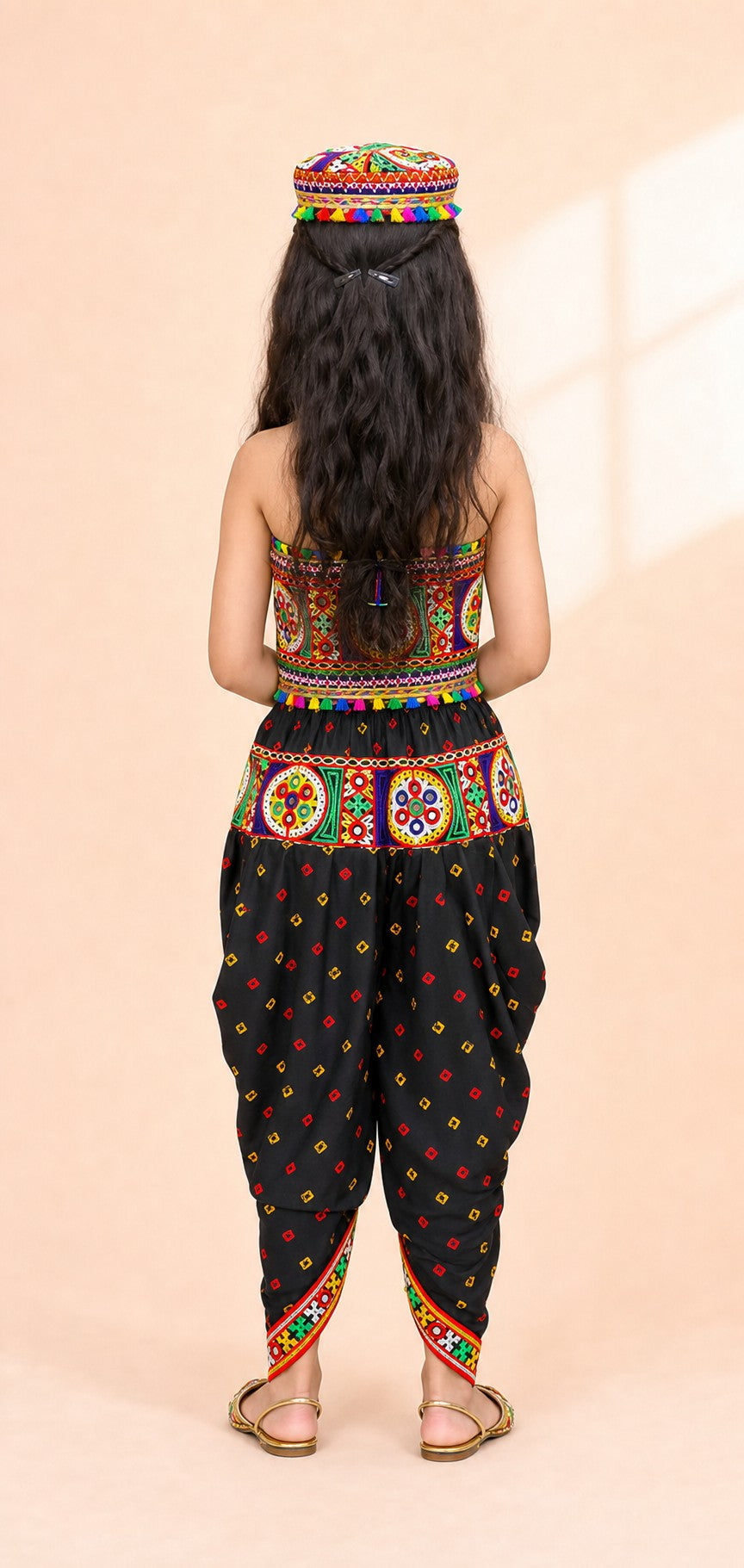 Girls Dandia Nights Dhoti Set With Cap Black - back
