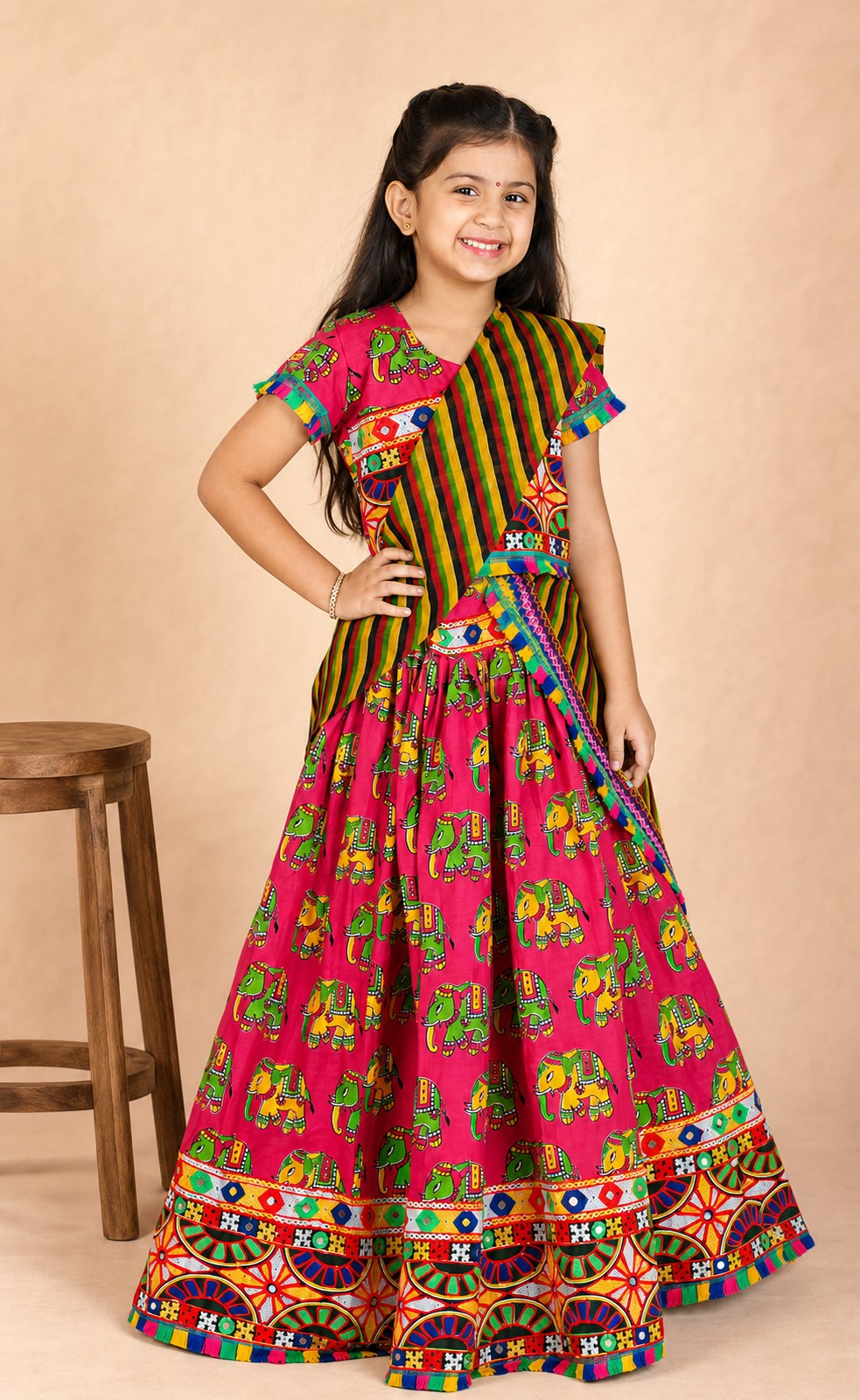 Girls Ethnic Print Lehenga Choli Pink - lifestyle festive