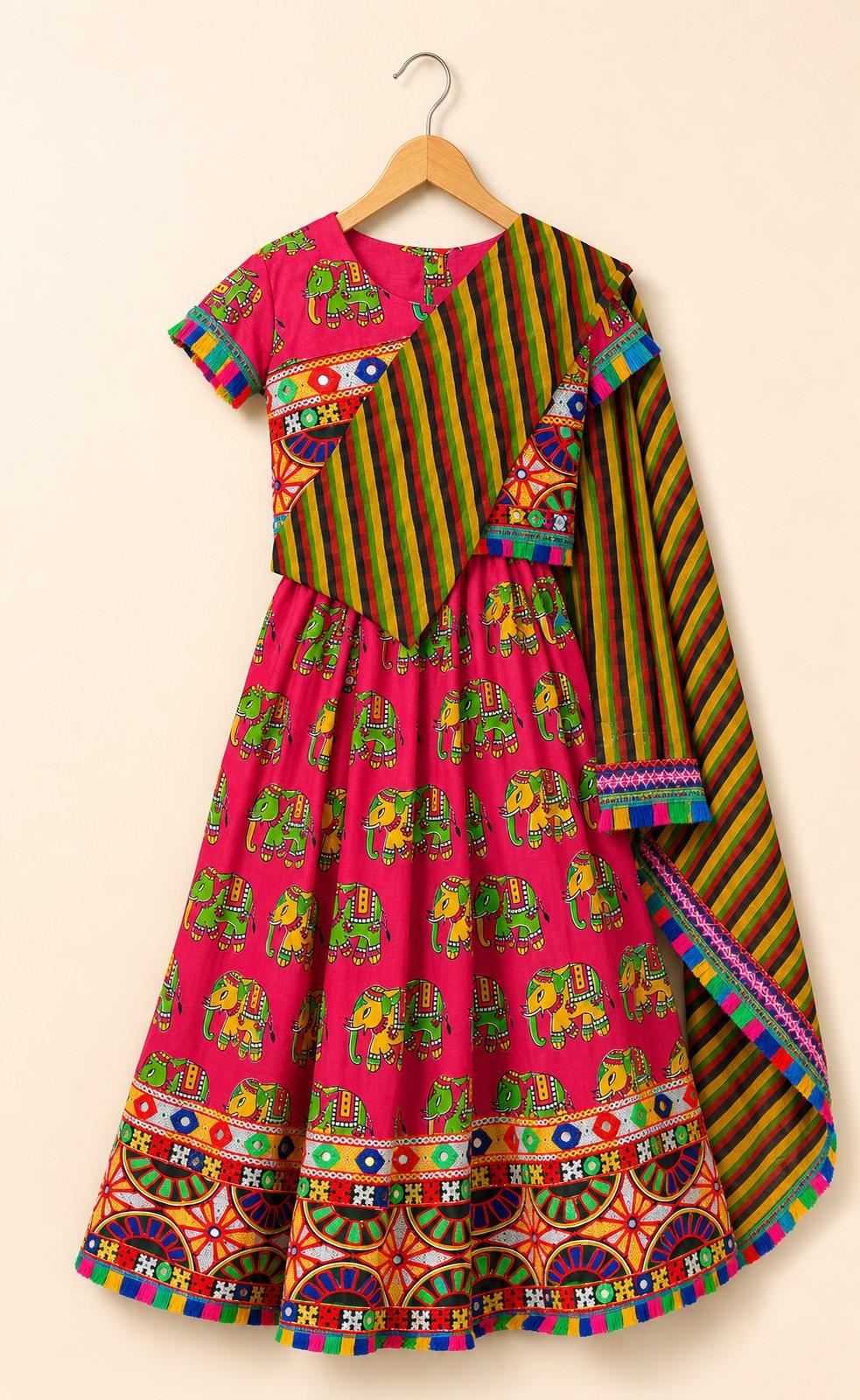 Girls Ethnic Print Lehenga Choli Pink - hanger