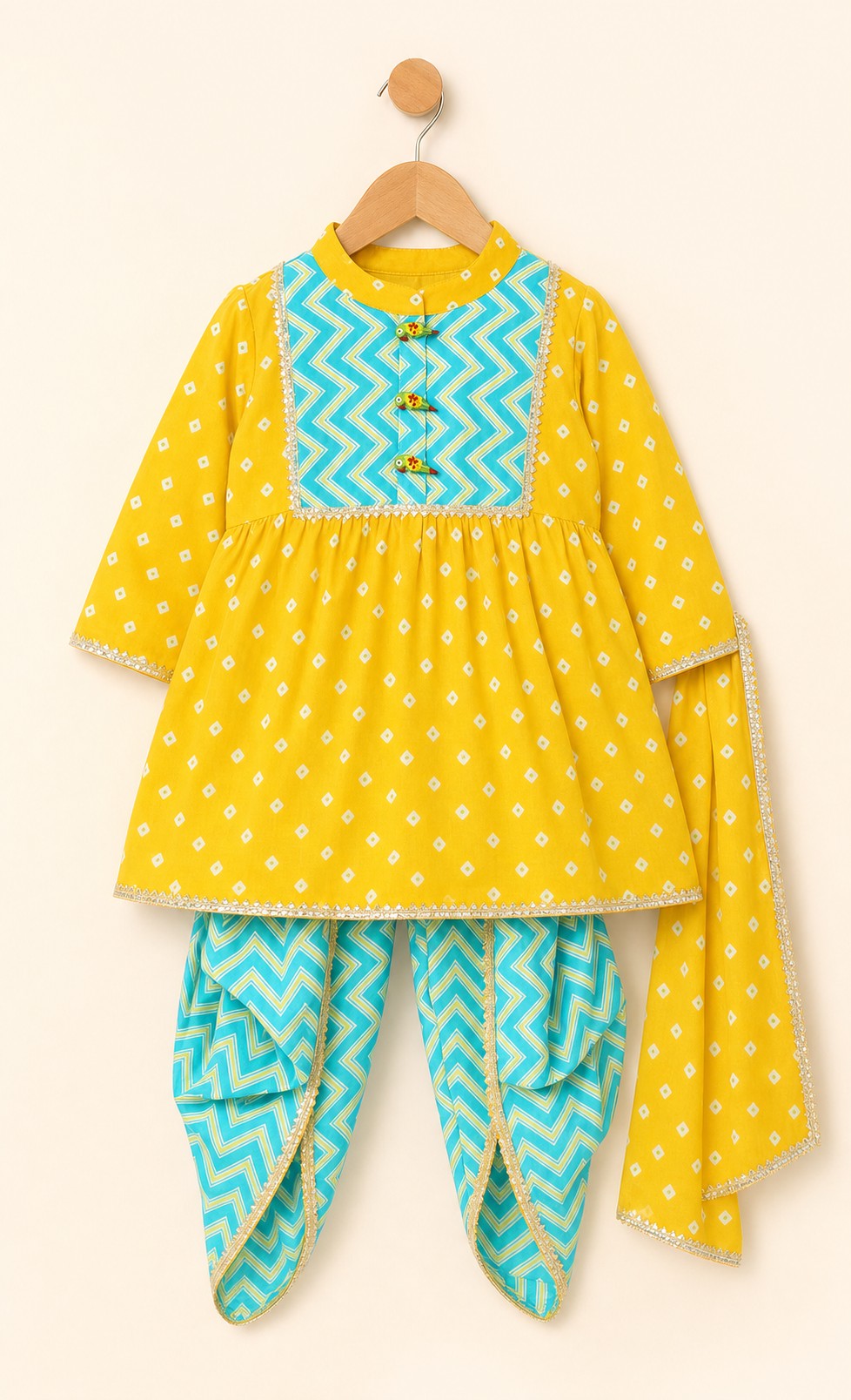 Girls Jhankar Kurta Dhoti Set Yellow - hanger