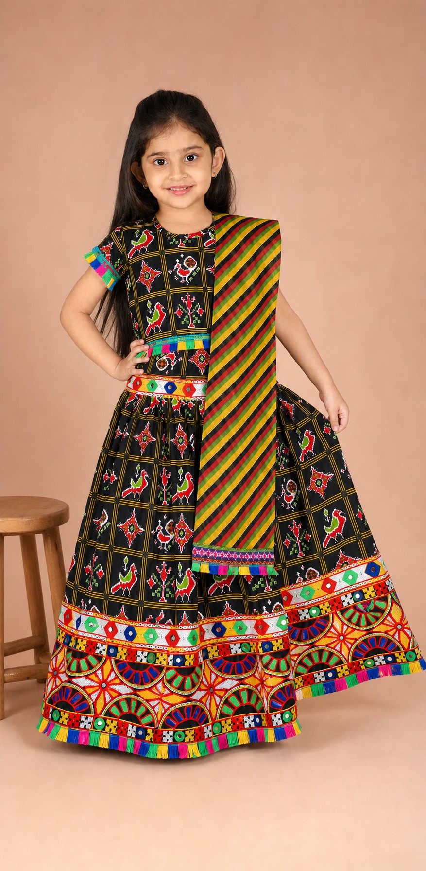 Girls Pattola Print Lehenga Choli Black - lifestyle festive