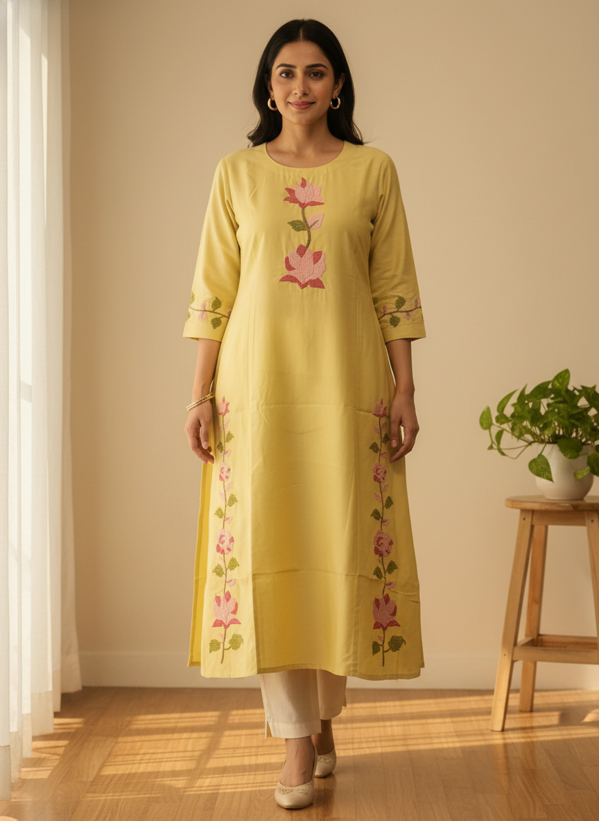 Lemon Embroidered Kurti - hero shot