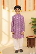Boys Floral Printed Kurta Pajama Set Lilac - front view