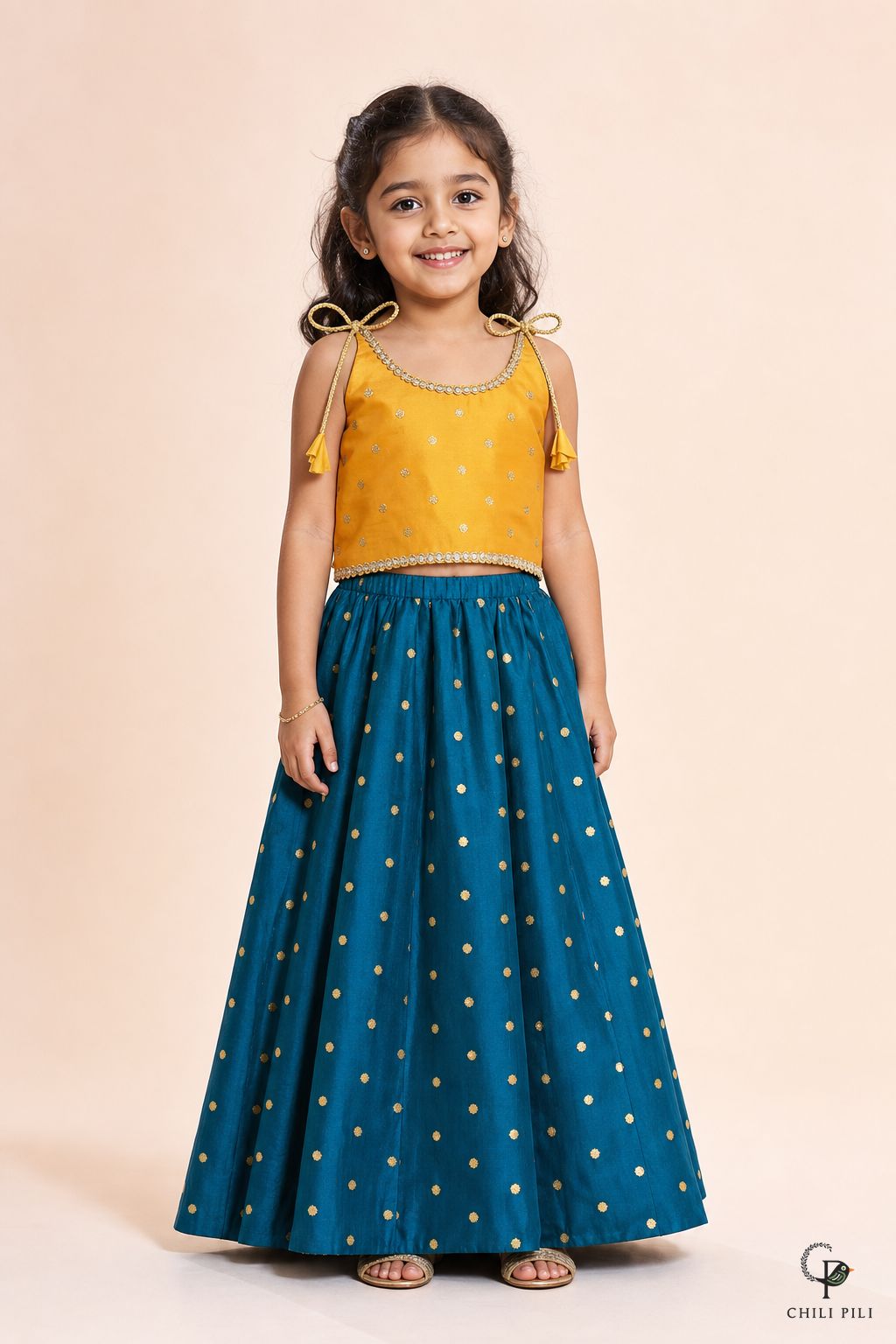 Girls Kediya Buti Lehenga Choli Morpich - front view
