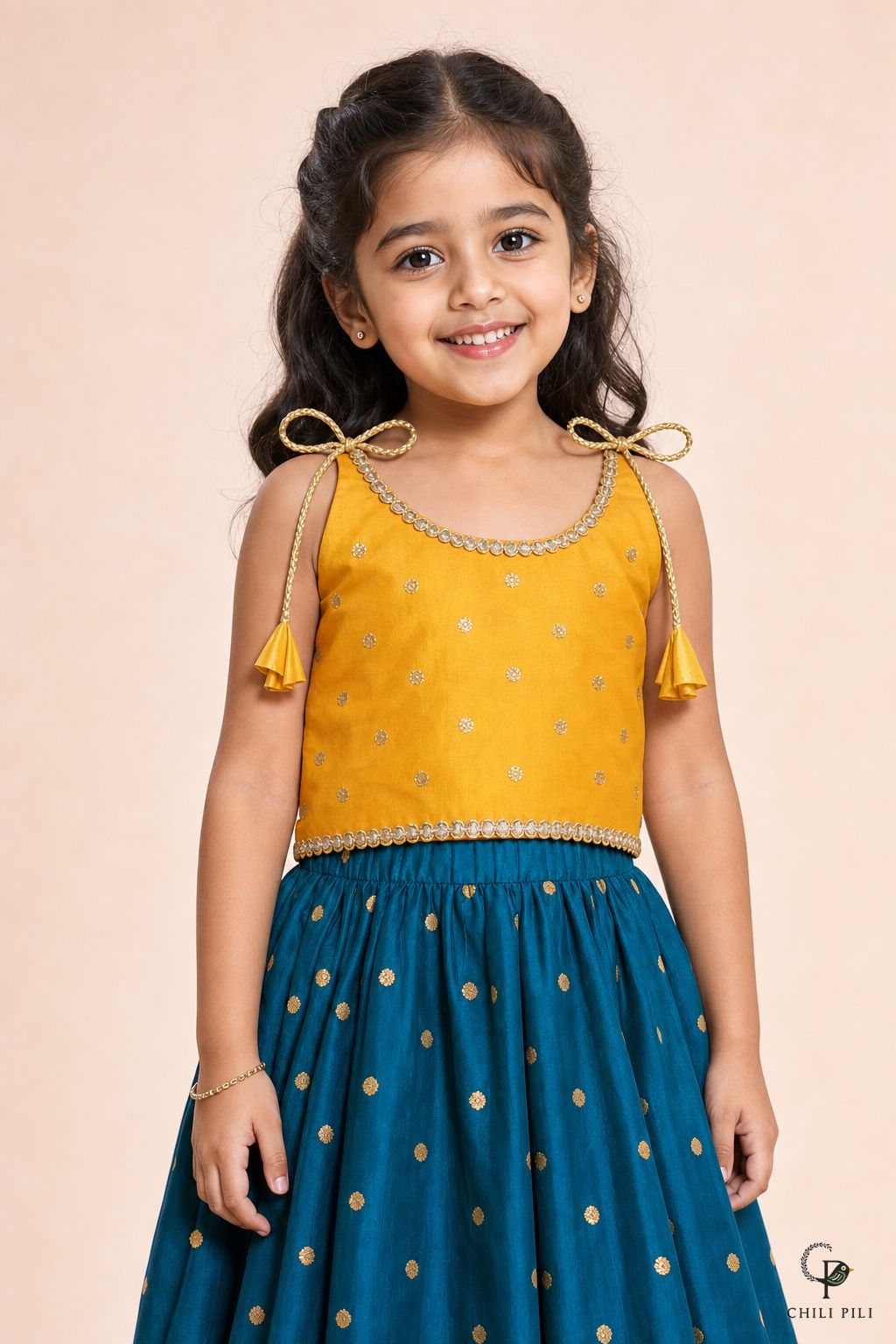 Girls Kediya Buti Lehenga Choli Morpich - close-up detail of top
