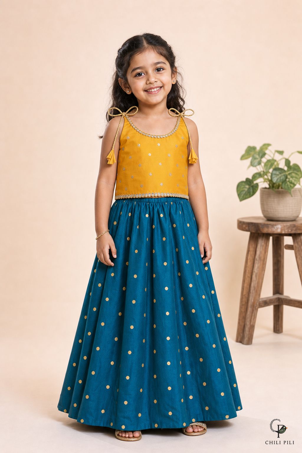 Girls Kediya Buti Lehenga Choli Morpich - festive lifestyle shot