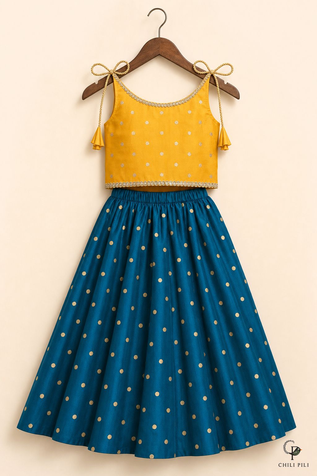Girls Kediya Buti Lehenga Choli Morpich - full set on hanger