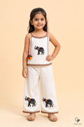 Girls Little Gaj Elephant Cotton Co-ord Set Offwhite - front view