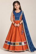 Girls Bandhani Patchwork Lehenga Choli Orange - front view