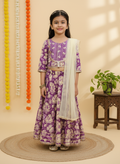 Girls Floral Printed Lehenga Choli Set Purple - front view