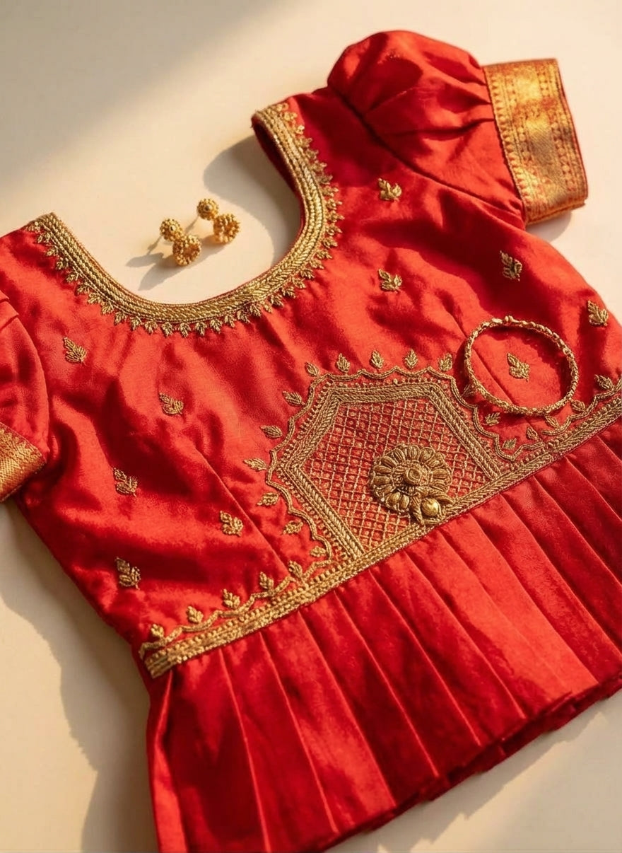 Zari Silk Pattu Pavadai Set Red