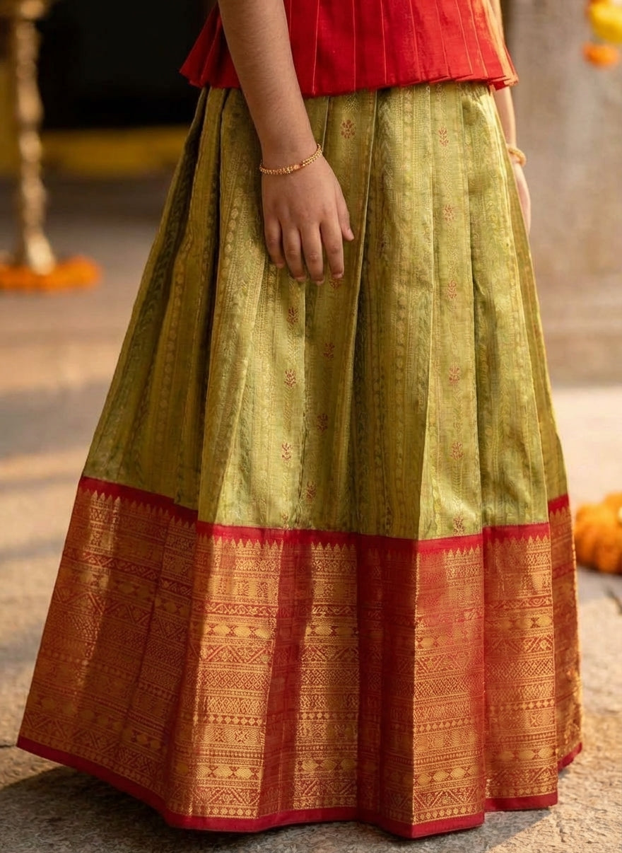 Zari Silk Pattu Pavadai Set Red