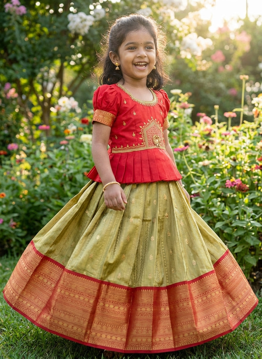 Zari Silk Pattu Pavadai Set Red