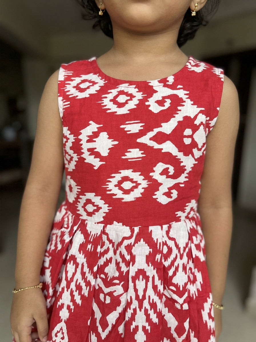 Ikat Printed Frock Red