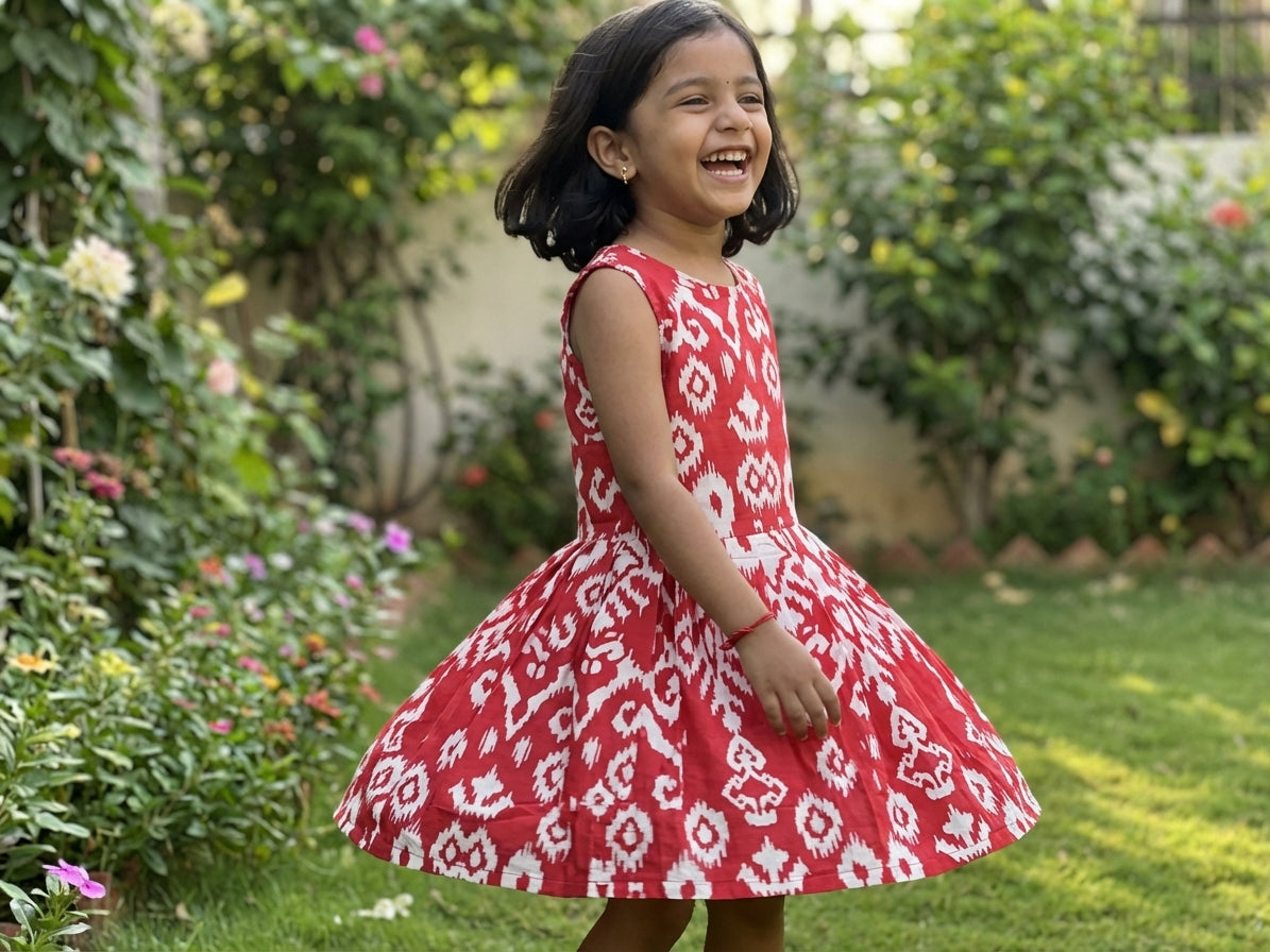 Ikat Printed Frock Red