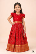 Girls Juri Bandhani Silk Lehenga Choli Red - front view