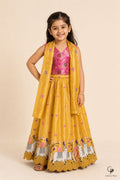 Girls Gold Crush Pichwai Lehenga Choli Yellow - front view