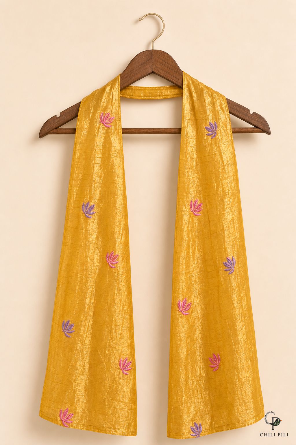 Girls Gold Crush Pichwai Lehenga Choli Yellow - dupatta detail