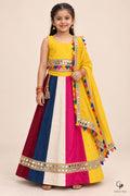 Girls Multicolour Panel Lehenga Choli Yellow - front view
