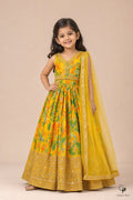 Girls Sequins Embroidered Lehenga Choli Yellow - front view